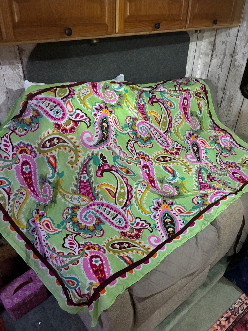 Vera Bradley Lime Green Paisley Scarf with Pink, Turquoise & Orange Accents